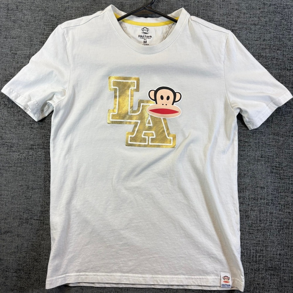 Paul Frank T-Shirt Mens M White LA Julius Monkey Graphic Gold Foil Short Sleeve